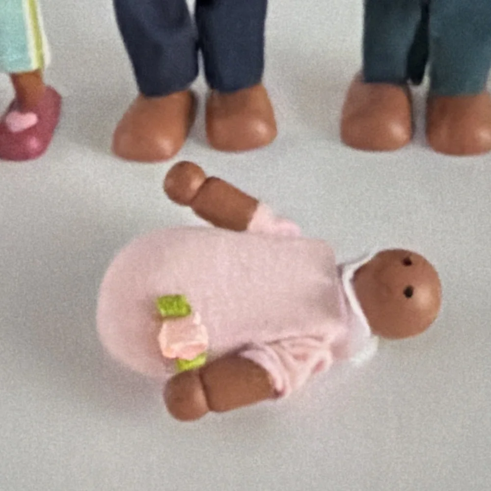 Lot Of 5 Wooden Dolls Poseable Kid Kraft Black Family Inc Baby Mom Dad Grandpa